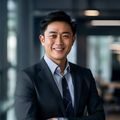 张伟，磁力金牛创始人兼首席执行官，身着深色商务休闲装，面带自信微笑，背景为现代化办公室